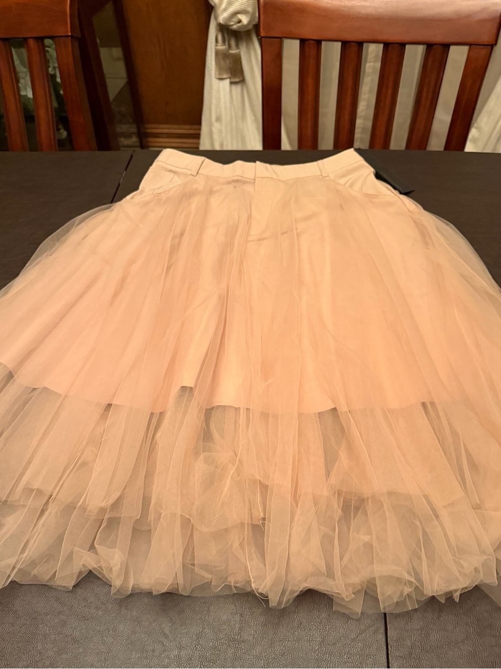 Layered Tulle Midi Skirt in Beige- Punk Style- NWT- Size XL